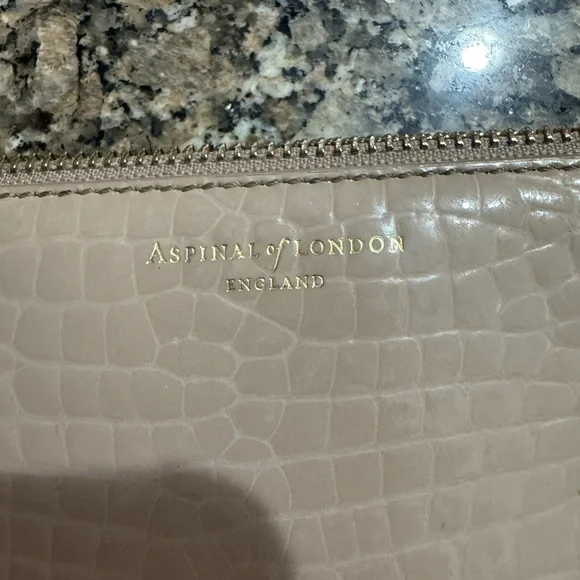 Aspinal of London Beige Crocodile Embossed Pouch - Picture 5 of 10